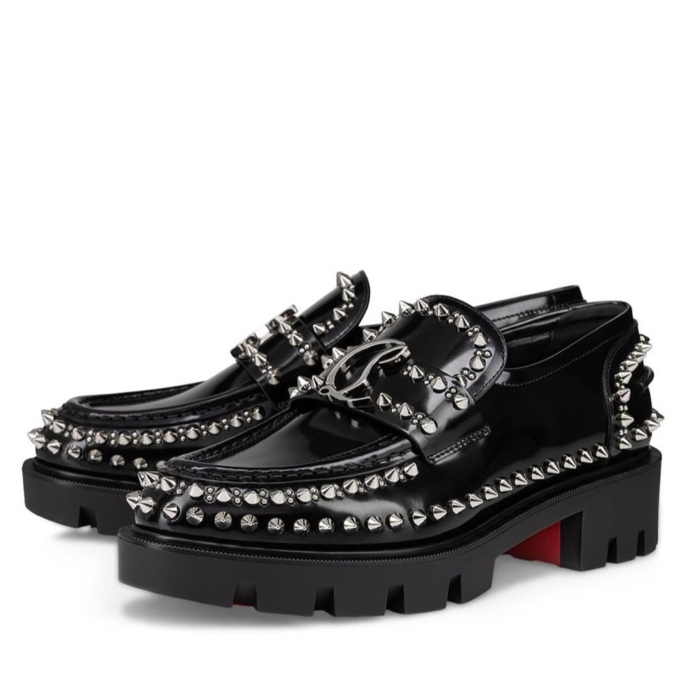 Christian Louboutin CL Studded Lug Sole Loafer in Black/Lin Black - Picture 5 of 13
